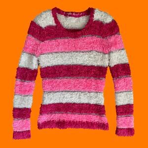 90's 00's vintage striped fuzzy long sleeve bodycon y2k sweater top S/M